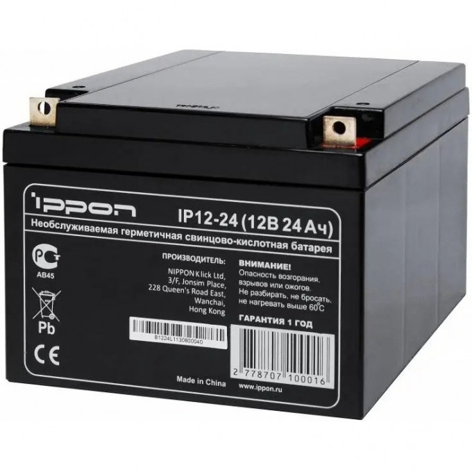 Аккумуляторная батарея для ИБП IPPON 12В 24 АЧ IP12-24 Аккумуляторная батарея для ИБП IPPON 12В 24 АЧ IP12-24